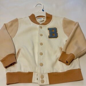 Cream and Tan Varsity Jacket with Letter B (fo Bluey)